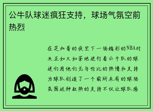 公牛队球迷疯狂支持,球场气氛空前热烈
